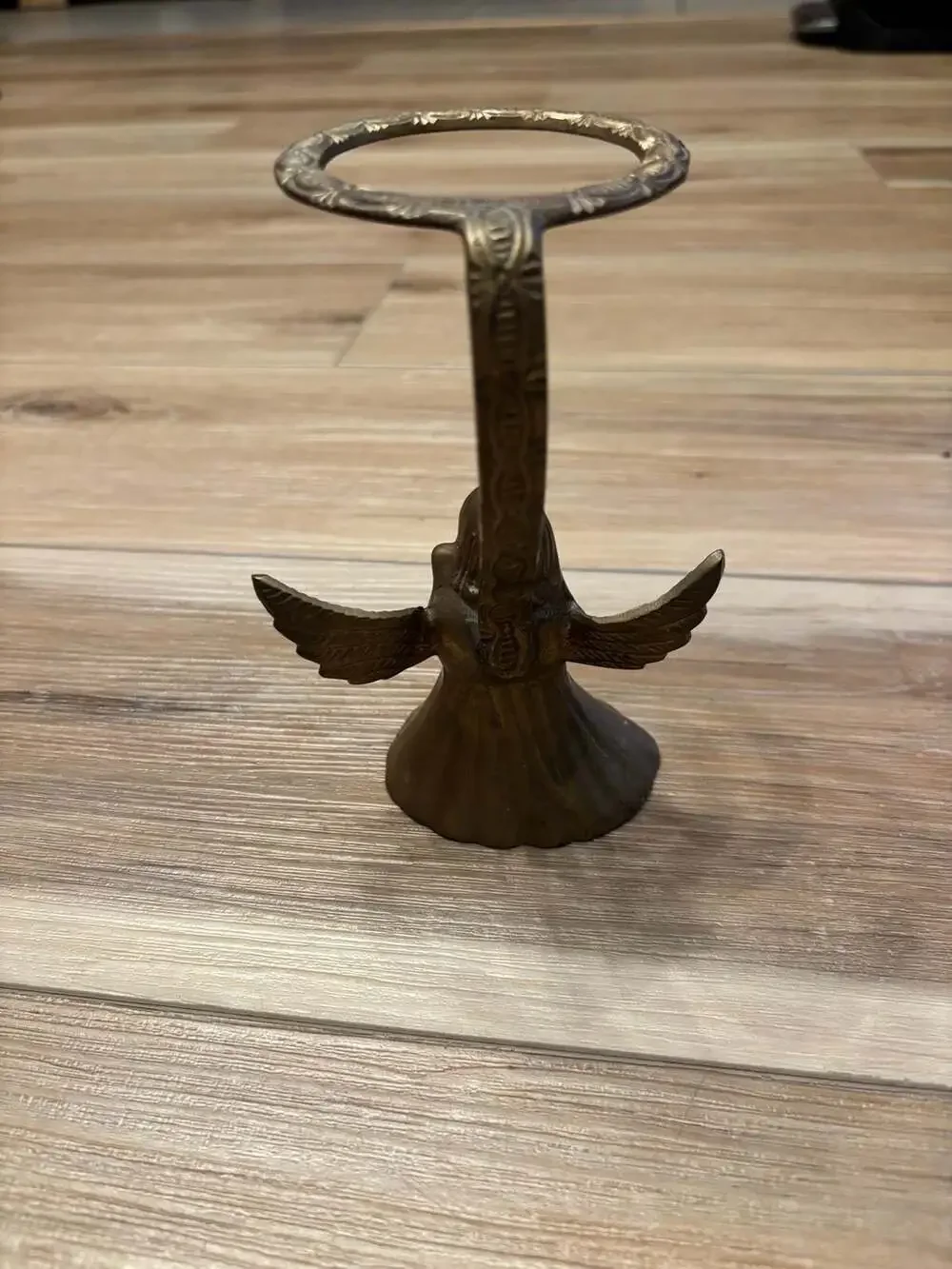 Vintage Brass Angel Halo Candle or Orb Holder Playing Harp